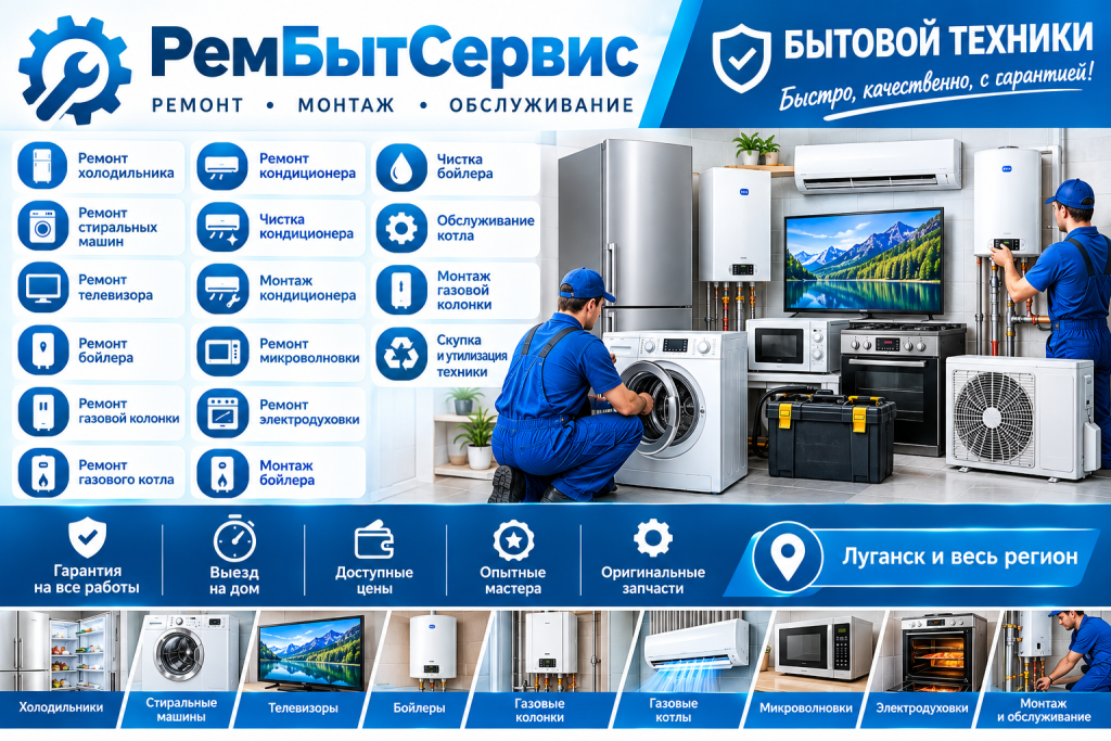 ремонт бытовой техники Луганск, ремонт бытовой техники на дому Луганск, мастер по ремонту бытовой техники Луганск, ремонт техники Луганск, ремонт холодильника Луганск, ремонт стиральных машин Луганск, ремонт телевизоров Луганск, ремонт бойлера Луганск, чистка бойлера Луганск, монтаж бойлера Луганск, ремонт газовой колонки Луганск, монтаж газовой колонки Луганск, ремонт газового котла Луганск, монтаж газового котла Луганск, обслуживание котла Луганск, чистка котла Луганск, ремонт кондиционера Луганск, чистка кондиционера Луганск, монтаж кондиционера Луганск, ремонт микроволновки Луганск, ремонт электродуховки Луганск, скупка бытовой техники Луганск, утилизация бытовой техники Луганск.